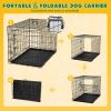 Dog Crate with Divider Panel,30 Inch Double Door Folding Metal Wire Dog Cage with Plastic Leak-Proof Pan Tray, Pet Kennel for Indoor