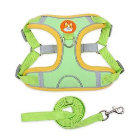 dog Harnesses and dog leash set; Pet Chest Strap Vest Dog Strap Small Dog Rope Wholesale Reflective Dog Towing Rope (Specification (L * W): L, colour: green)