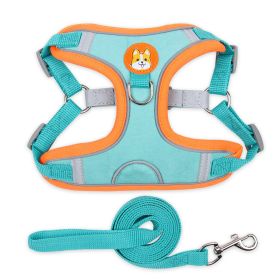 dog Harnesses and dog leash set; Pet Chest Strap Vest Dog Strap Small Dog Rope Wholesale Reflective Dog Towing Rope (Specification (L * W): L, colour: Lake blue)